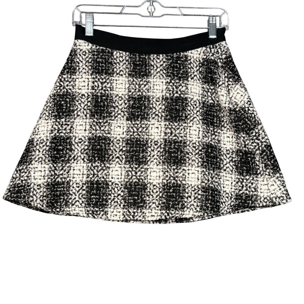 BCBGeneration Black White Plaid Tweed A-Line Mini Skirt Size 4